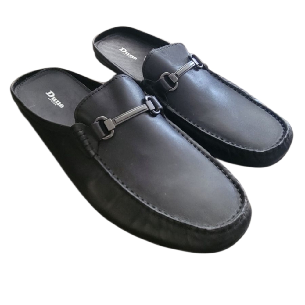 Dune London Black Leather Slip-On Loafers